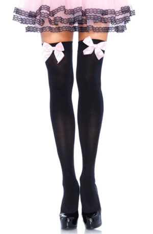 Nylon Thigh Highs With Bow Black/Pink - Zeķes 1