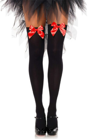 Nylon Thigh Highs With Bow Black/Red - Zeķes 1