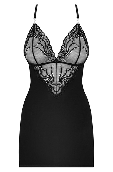Obsessive 828-CHE-1 Chemise & Thong Black - Seksīga apakšveļa 3