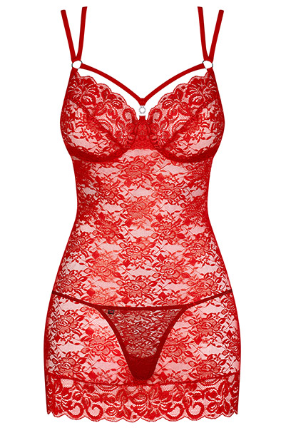 Obsessive 860-CHE-3 Chemise & Thong Red - Seksīga apakšveļa 3