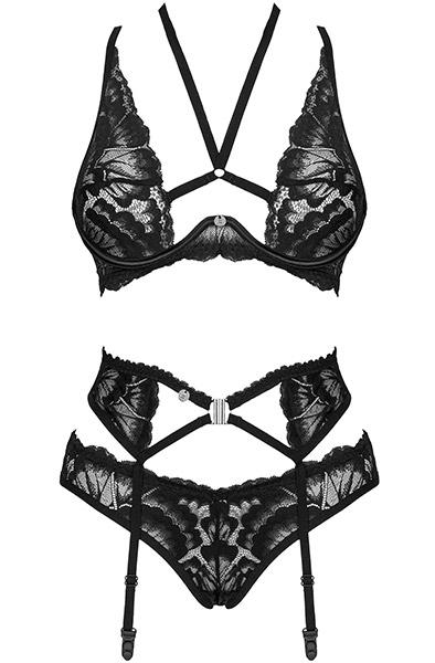 Obsessive Alessya 3-pcs Set Black - Seksīga apakšveļa 4