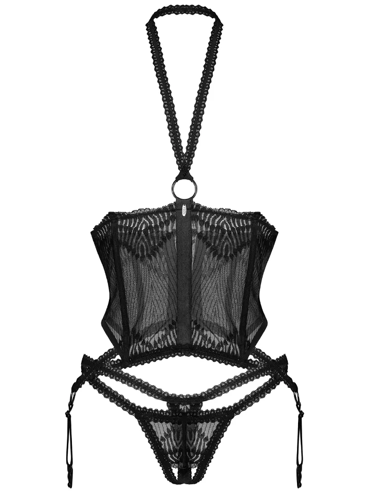 Obsessive Alliane Corset & Thong Black - Korsete un siksnas 4