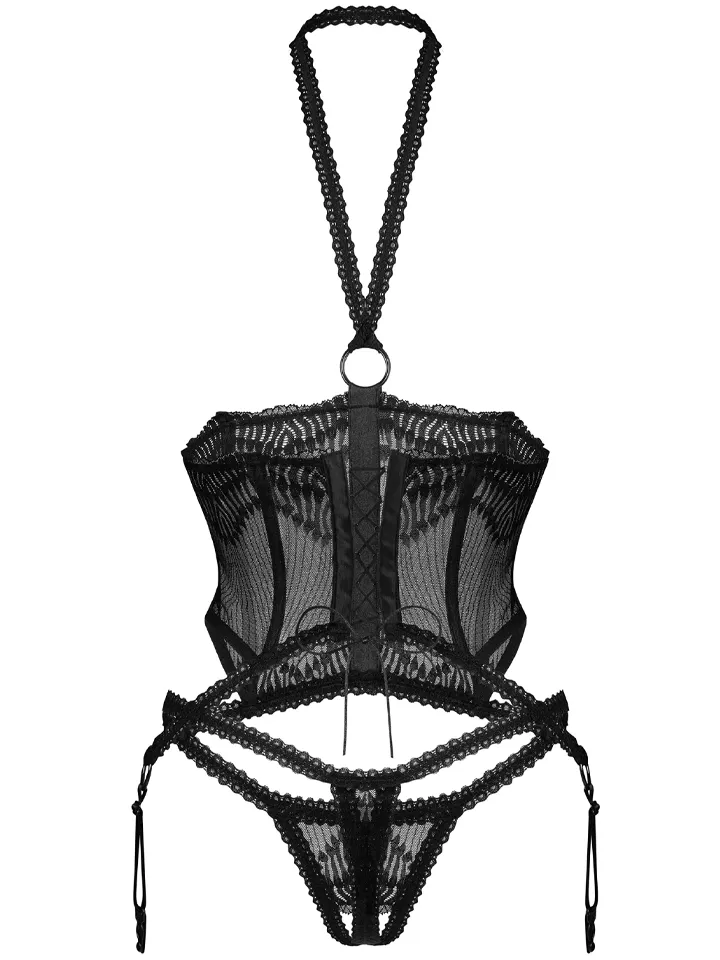 Obsessive Alliane Corset & Thong Black - Korsete un siksnas 5