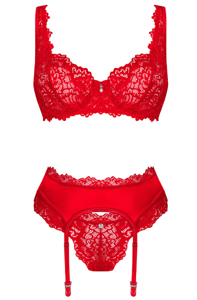 Obsessive Amor Cherris 3-pcs Set Red - Krūštura un krūštura komplekts 3