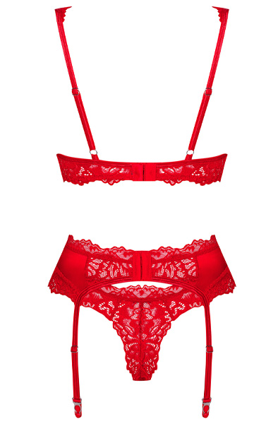Obsessive Amor Cherris 3-pcs Set Red - Krūštura un krūštura komplekts 4