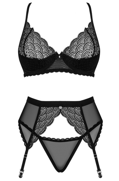 Obsessive Chemeris 3-pcs Set Black - Krūštura un krūštura komplekts 3