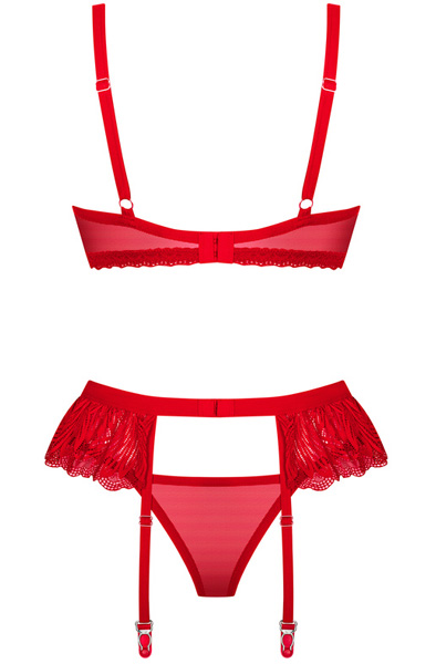 Obsessive Chilisa 3-pcs Set Red - Krūštura un krūštura komplekts 4