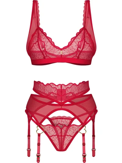 Obsessive Cupide Desir 3-pcs Set Red - Underklädesset 3