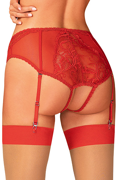 Obsessive Dagmarie Garter Panties Red - Biksītes ar atvērtu kājstarpi 2