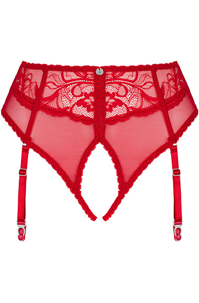 Obsessive Dagmarie Garter Panties Red - Biksītes ar atvērtu kājstarpi 3