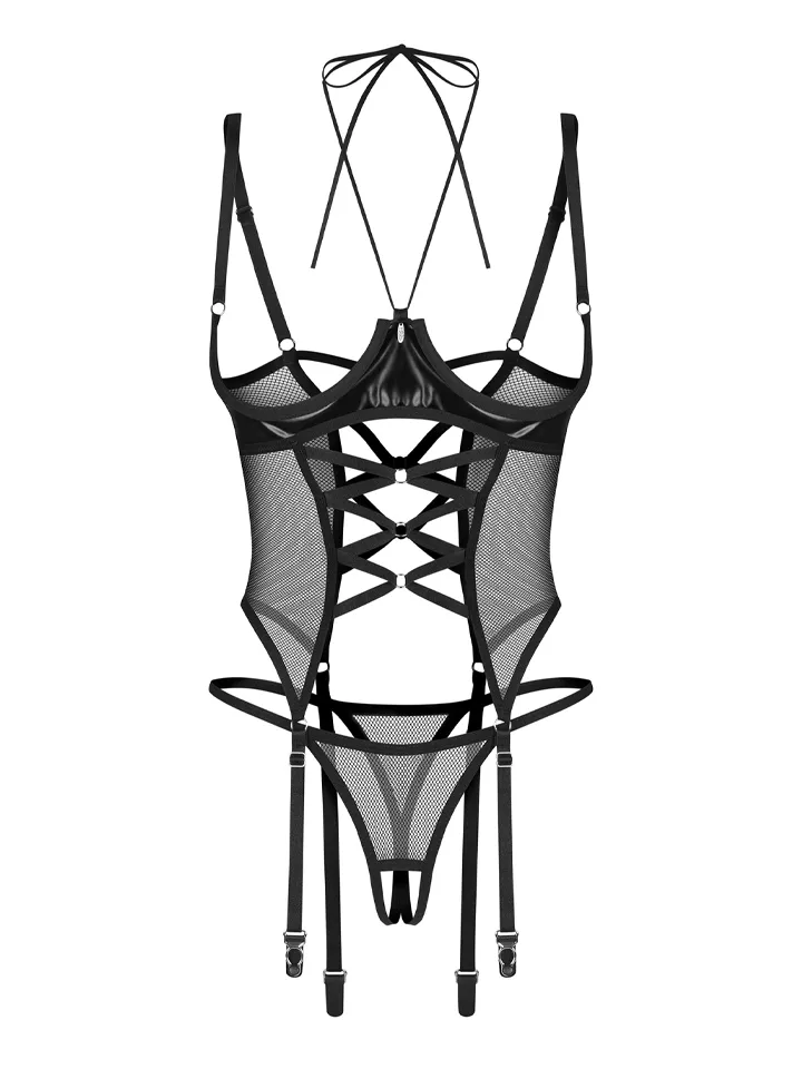 Obsessive Dominna Corset & Crotchless Thong Black - Korsete un siksnas 5 [full]