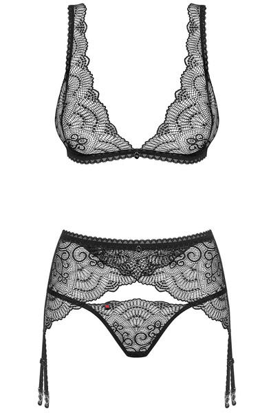 Obsessive Firella 3-pcs Set Black - Seksīga apakšveļa 3