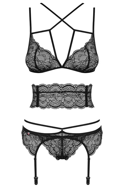 Obsessive Frivolla 4-pcs Black - Seksīga apakšveļa 3
