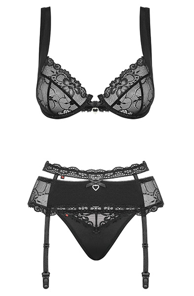 Obsessive Heartina 3 pcs Set Black - Seksīga apakšveļa 4