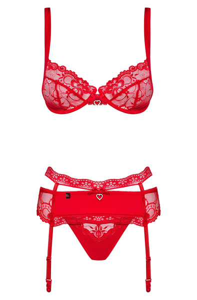 Obsessive Heartina 3 pcs set Red - Seksīga apakšveļa 4