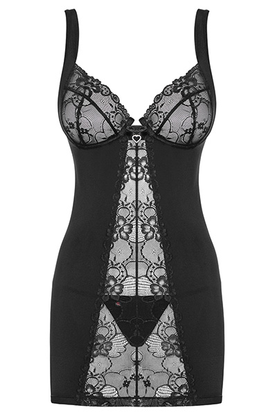 Obsessive Heartina Chemise & Thong Black - Seksīga apakšveļa 3