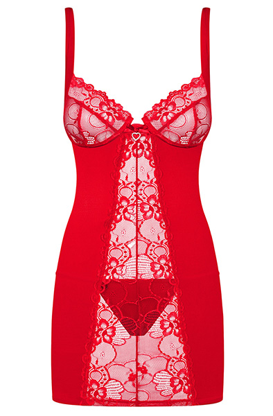 Obsessive Heartina Chemise & Thong Red - Seksīgs apģērbs 3