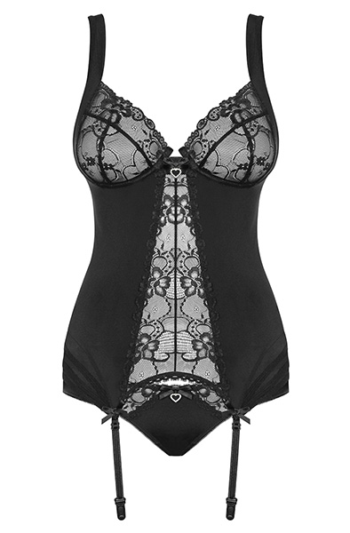 Obsessive Heartina Corset & Thong Black - Seksīga apakšveļa 4