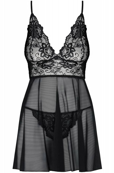 Obsessive Idillia Babydoll & Thong Black - Babydoll apakšveļa 3