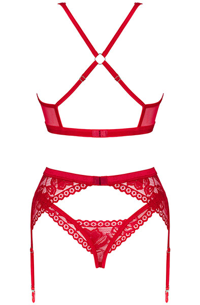 Obsessive Lacelove 3-pcs Set Red - Seksīga apakšveļa 4