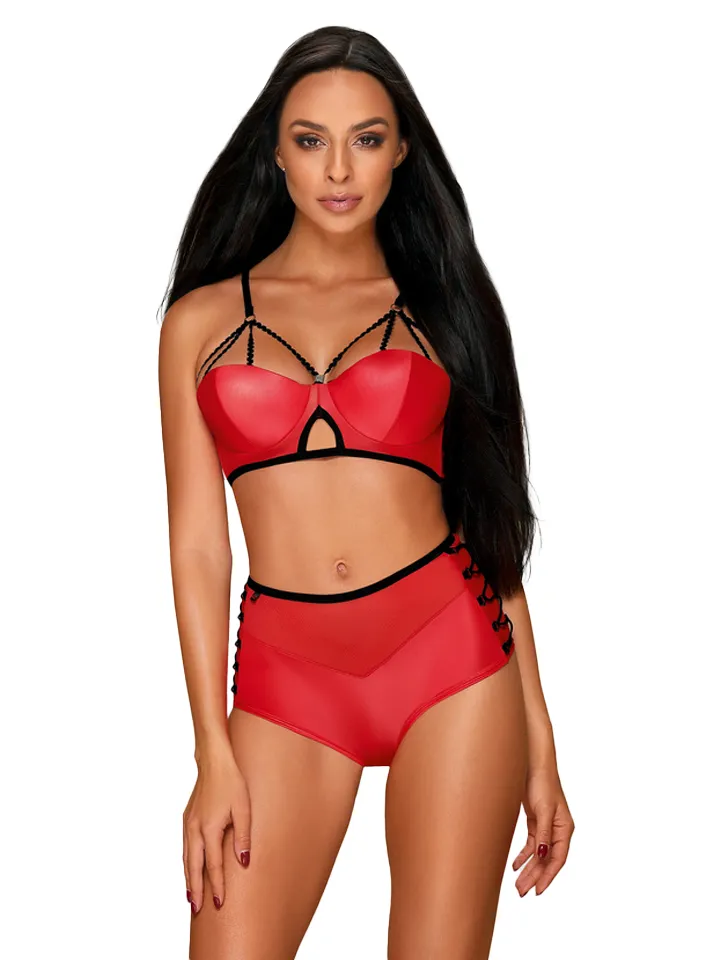 Obsessive Leatheria 2-pcs Set Red - Seksīga apakšveļa 1 [full]