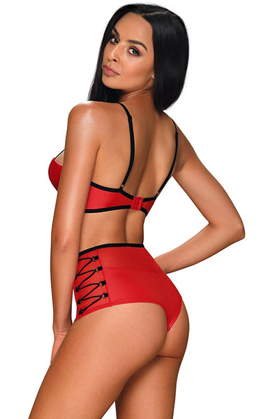 Obsessive Leatheria 2-pcs Set Red - Seksīga apakšveļa 2