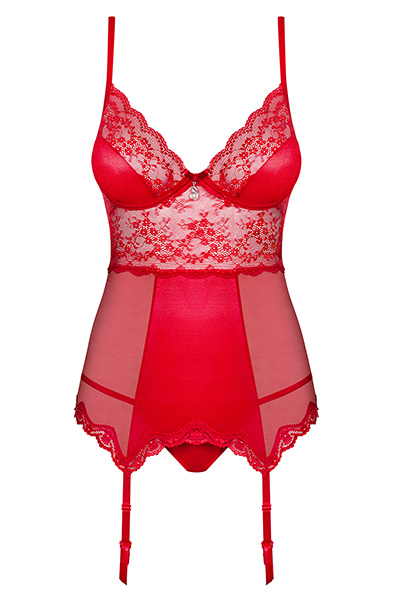 Obsessive Lovica Corset & Thong Red - Korsete un siksnas 4