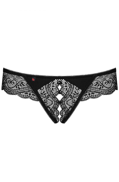 Obsessive Miamor Crotchless Thong Black - Biksītes bez kājstarpēm 4