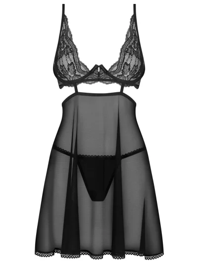 Obsessive Nutris Babydoll & Thong Black - Babydoll apakšveļa 2