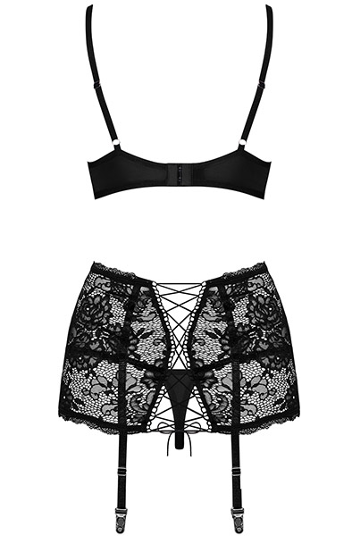 Obsessive Peonesia 3-pcs Set Black - Seksīga apakšveļa 4
