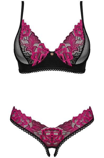 Obsessive Rosenty 2-pcs Crotchless Set - Seksīga apakšveļa 3