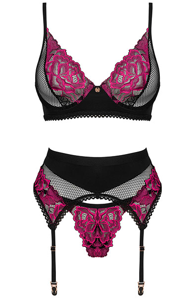 Obsessive Rosenty 3-pcs Set - Seksīga apakšveļa 3