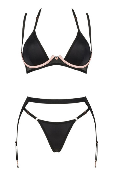 Obsessive Selinne 3-pcs Set Black - Krūštura un krūštura komplekts 3