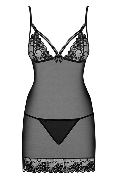 Obsessive Wonderia Chemise & Thong Black - Seksīga apakšveļa 3