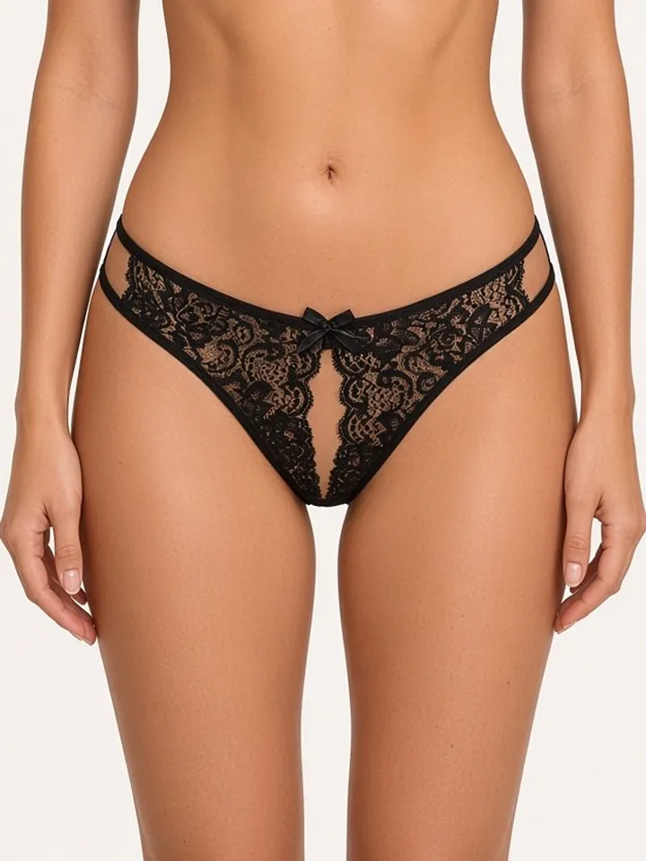 Open Crotch Lace Bow Panty Black - Biksītes bez kājstarpēm 1 [full]