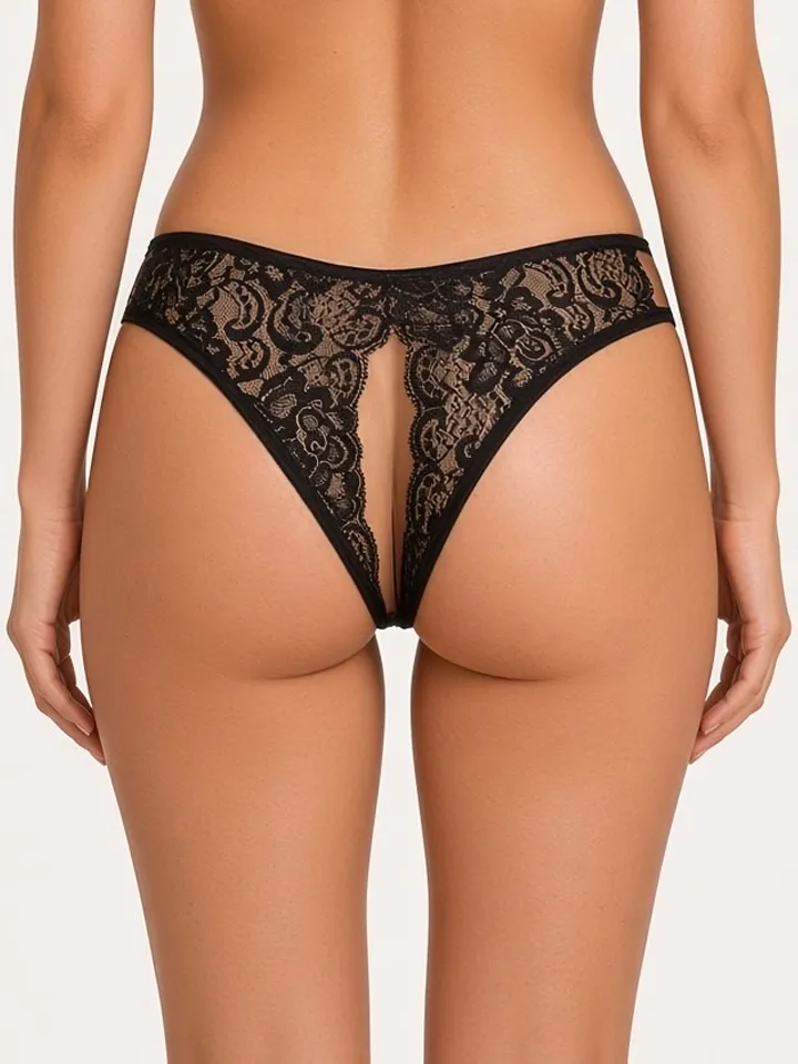 Open Crotch Lace Bow Panty Black - Biksītes bez kājstarpēm 3 [full]