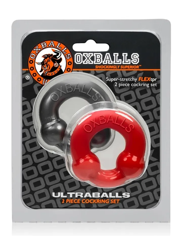 Oxballs Ultraballs Cock Rings Silver Steel & Red - Gaiļa gredzenu komplekts 2 [full]