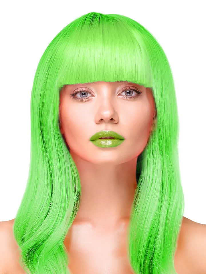 Party Wig Long Straight Hair Neon Green - Parūka 1 [full]
