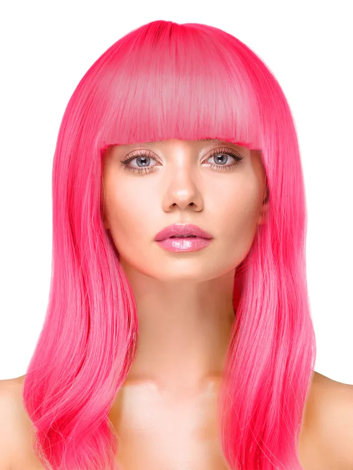 Party Wig Long Straight Hair Neon Pink - Parūka 1 [full]