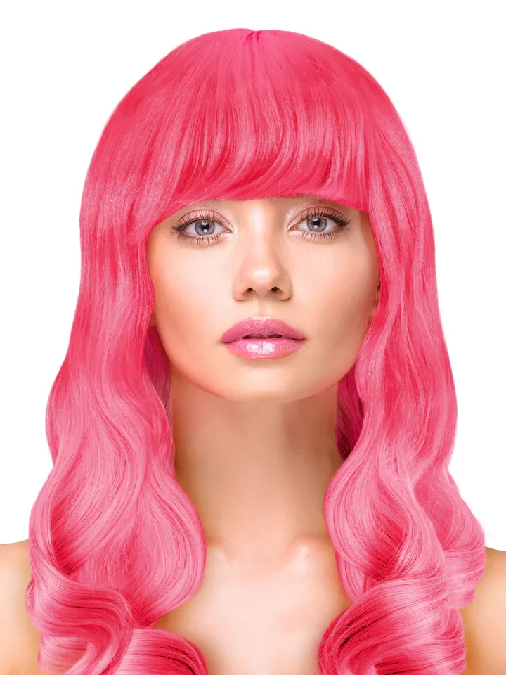 Party Wig Long Wavy Hair Neon Pink - Parūka 1 [full]