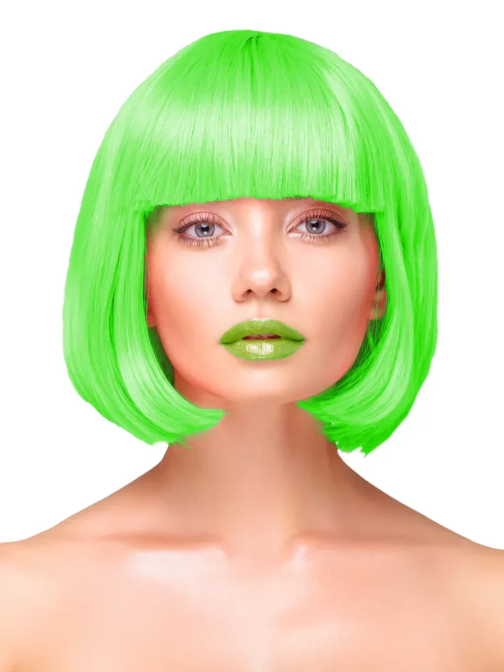 Party Wig Short Straight Hair Neon Green - Parūka 1 [full]