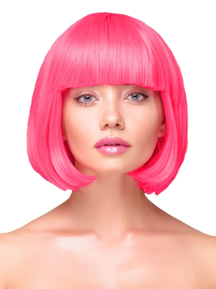 Party Wig Short Straight Hair Neon Pink - Parūka 1 [full]