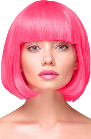 Party Wig Short Straight Hair Neon Pink - Parūka 1