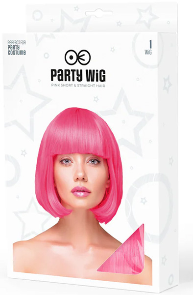 Party Wig Short Straight Hair Neon Pink - Parūka 2