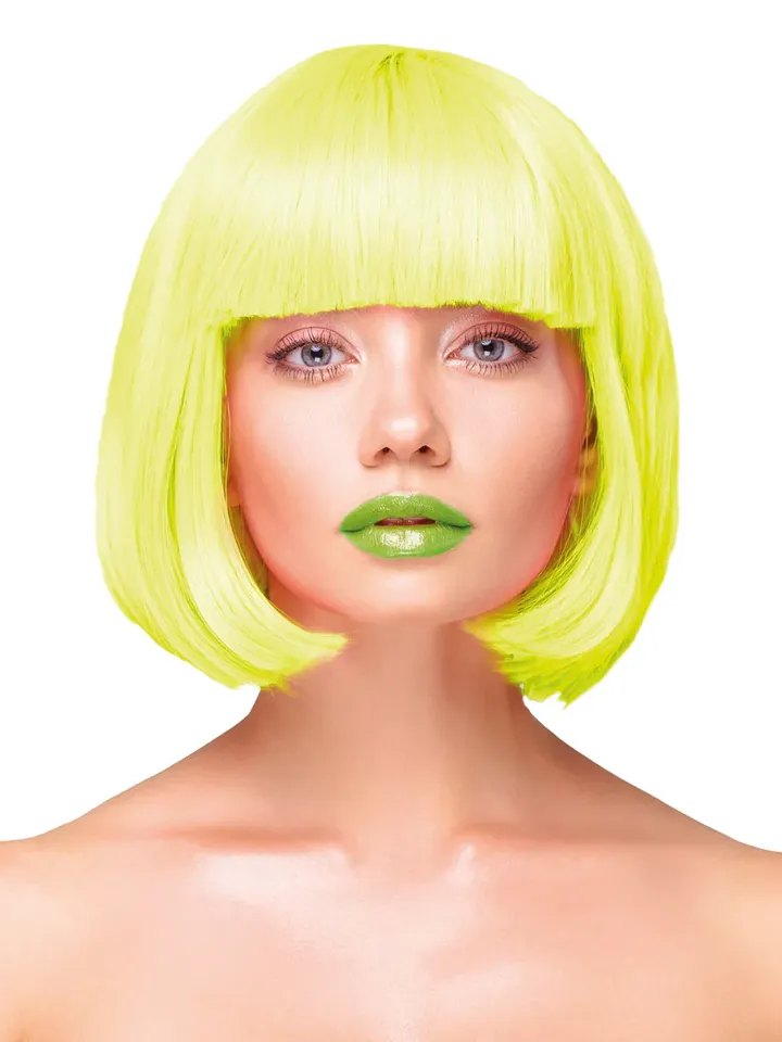 Party Wig Short Straight Hair Neon Yellow - Parūka 1 [full]