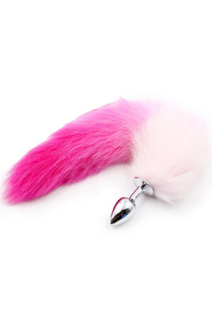 Pink & White Faux Tail With Stainless Plug S - Dzīvnieka astes anālais spraudnis 1
