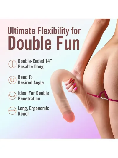 Posable Double Dong Beige 35,5 cm - Dubultā dildo 5