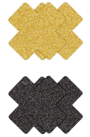 Pretty Pasties Glitter Cross Black Gold 2 Pair - Sprauslu pārsegi 1