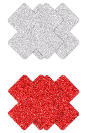 Pretty Pasties Glitter Cross Red Silver 2 Pair - Sprauslu pārsegi 1