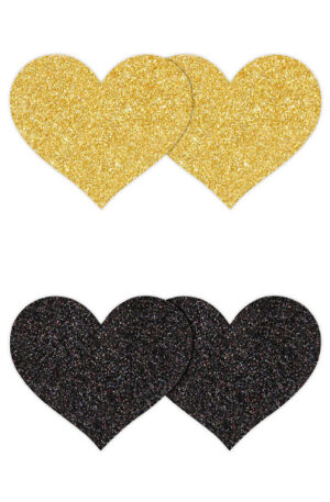 Pretty Pasties Glitter Hearts Black Gold 2 Pair - Sprauslu pārsegi 1